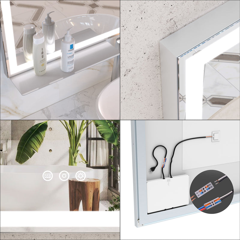 LED Bathroom Vanity Mirror Wall Mounted Adjustable White / Warm / Natural Lights Anti-Fog Touch Switch With Memory Modern Smart Large Bathroom Mirrors