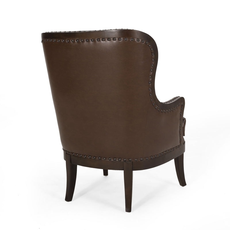 Accent Chair With Nailhead Trim And Birch Wood Legs - Dark Brown