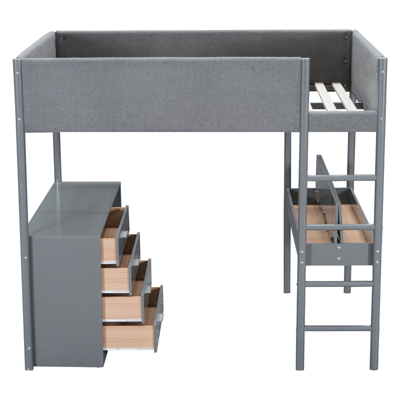 Full Size Teddy FleeceLoft Bed Wood Bed, Gray