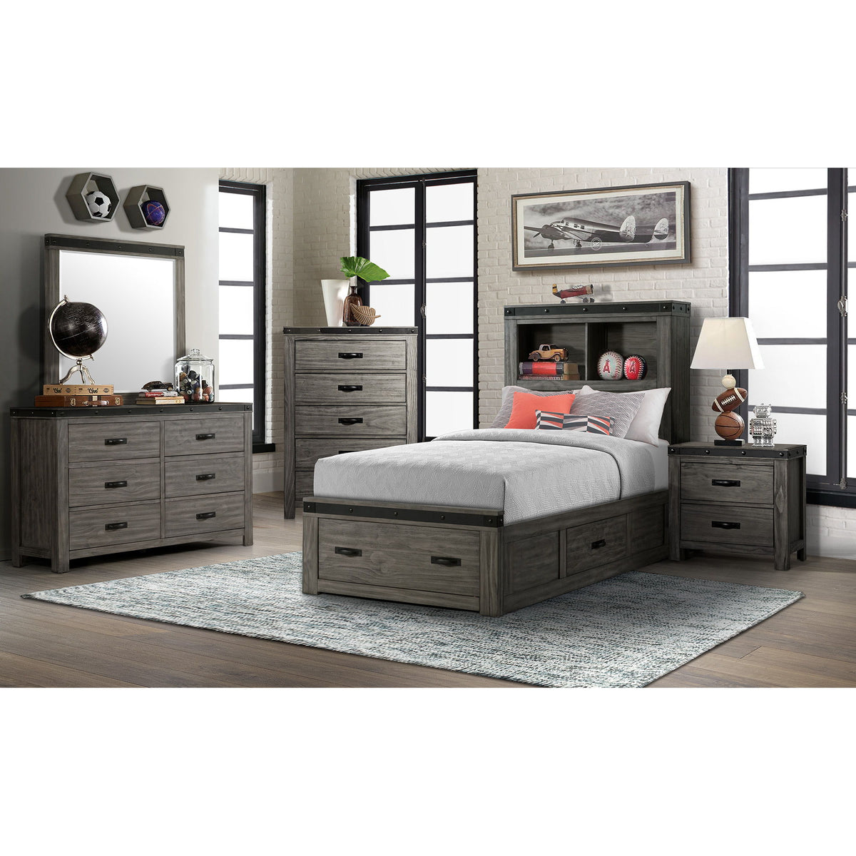 Wade Youth Platform Storage Bed in Dark Gray by Elements International, view 3