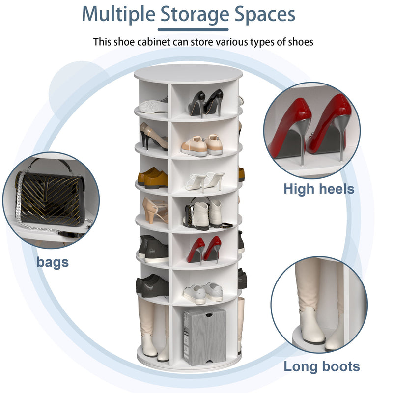 6 Tier Spinning Shoe Rack, Free Standing, 360° Revolving Shoe Organizer - White