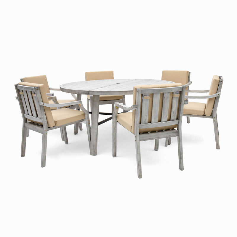 Outdoor Dinning Set 6 Person Dinning Set With An Umbrella Hole And Removable Cushions For Patio, Backyard, Garden - Antique Gray