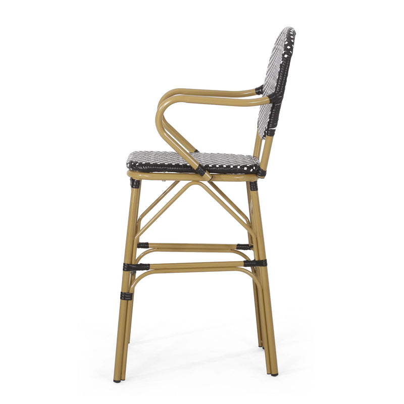 Outdoor Wicker And Aluminum French Barstools (Set of 2)