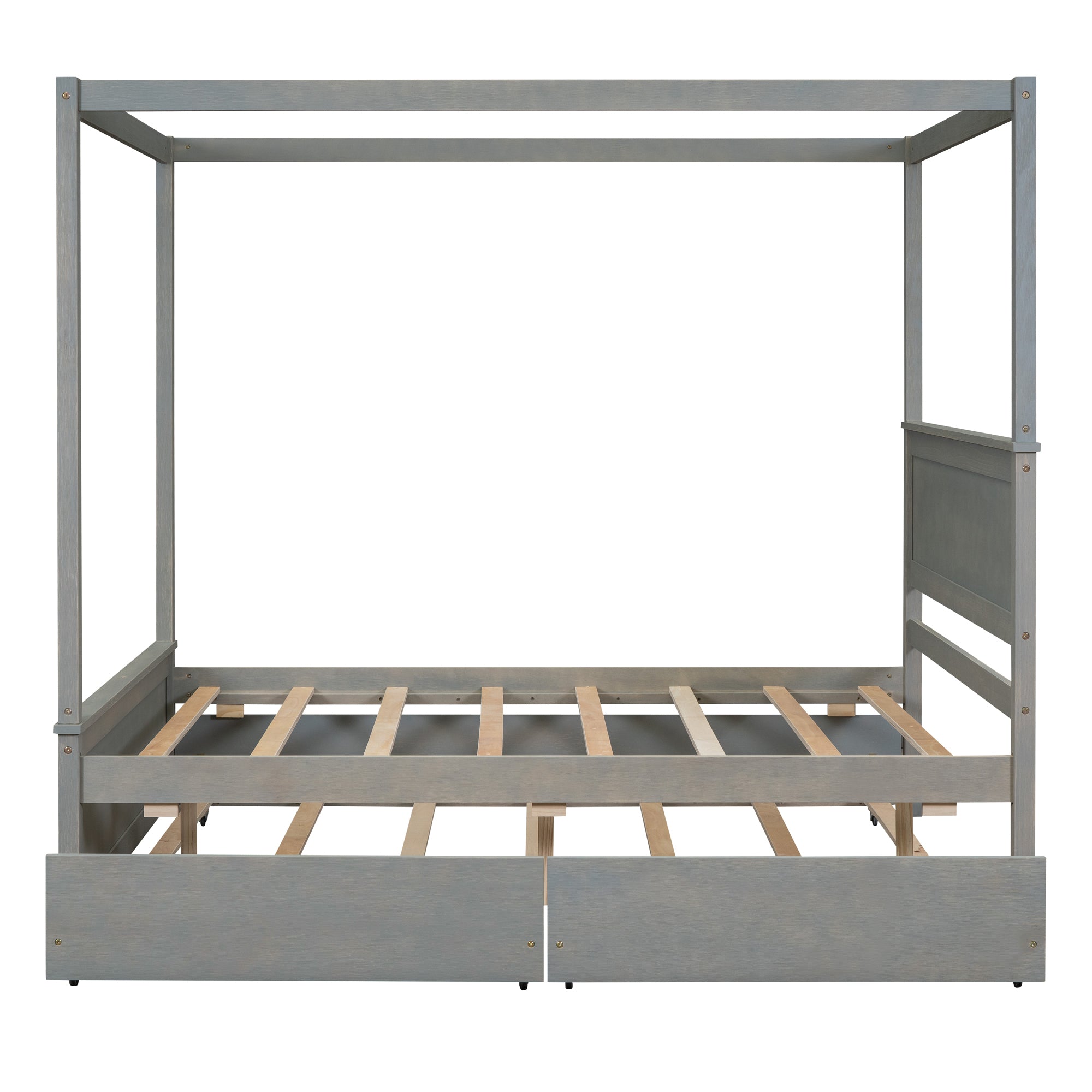Wood Canopy Bed with Trundle Bed and two Drawers ,Full Size Canopy Platform bed With Support Slats .No Box Spring Needed, Brushed Gray - Atlantic Fine Furniture Melbourne FL