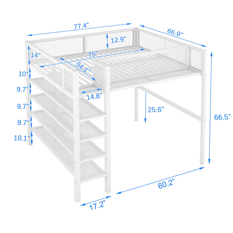Loft Bed With 4 Tier Shelves And Storage