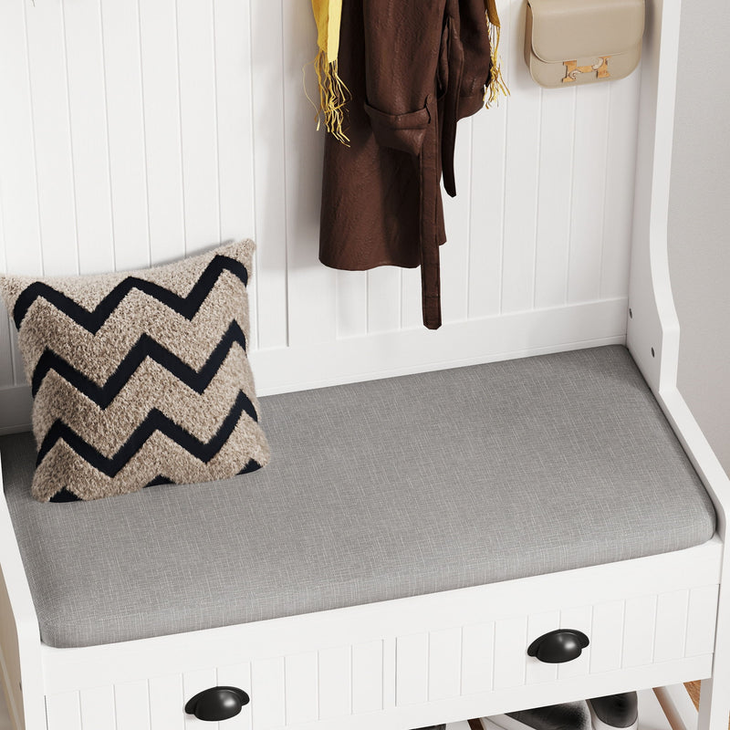Modern 3 In 1 Hallway Hall Tree With Storage Drawers, Coat Rack, Shoe Rack Bench And Cushion