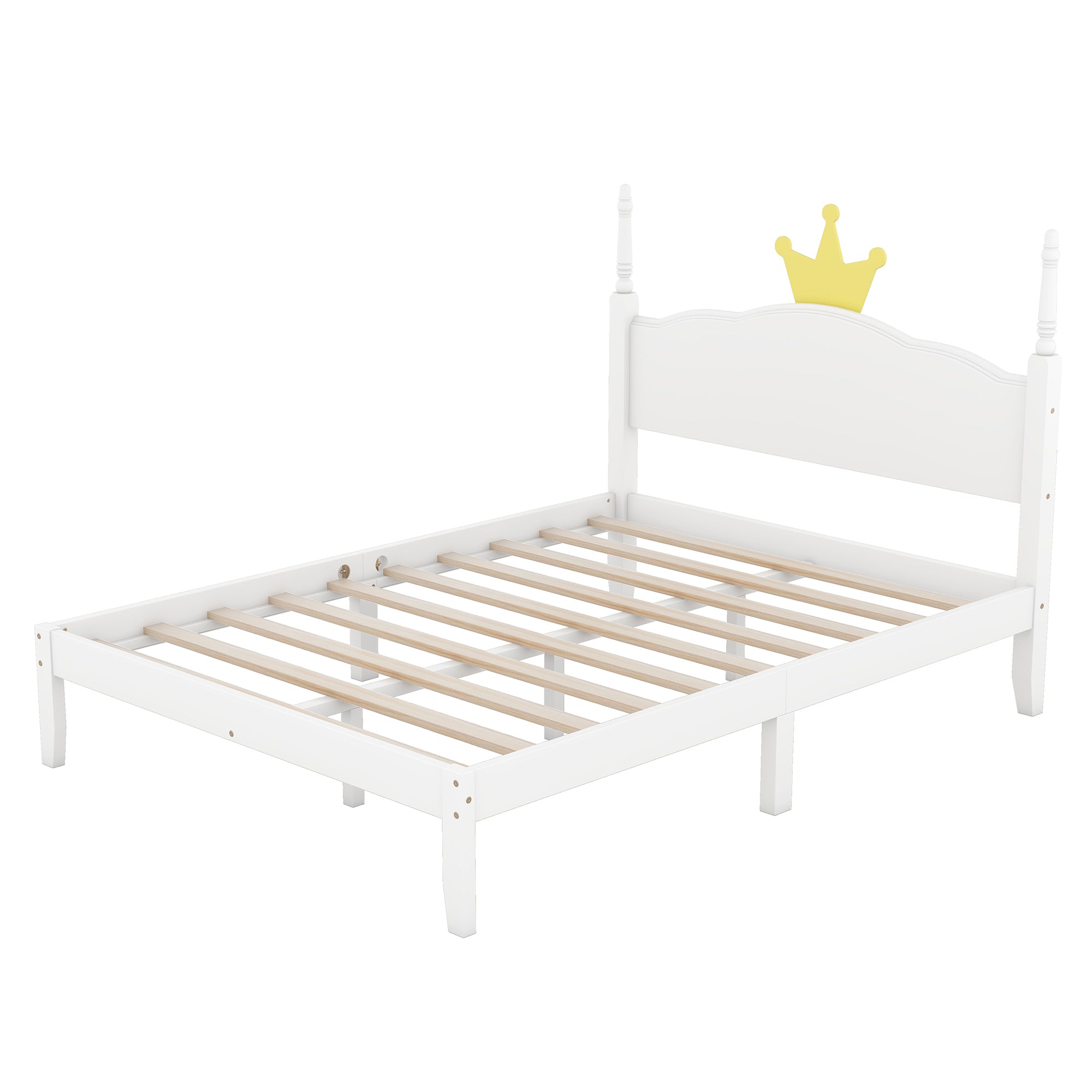 Full Size Wood Platform Bed with Crown Shaped Headboard, White - Atlantic Fine Furniture Melbourne FL
