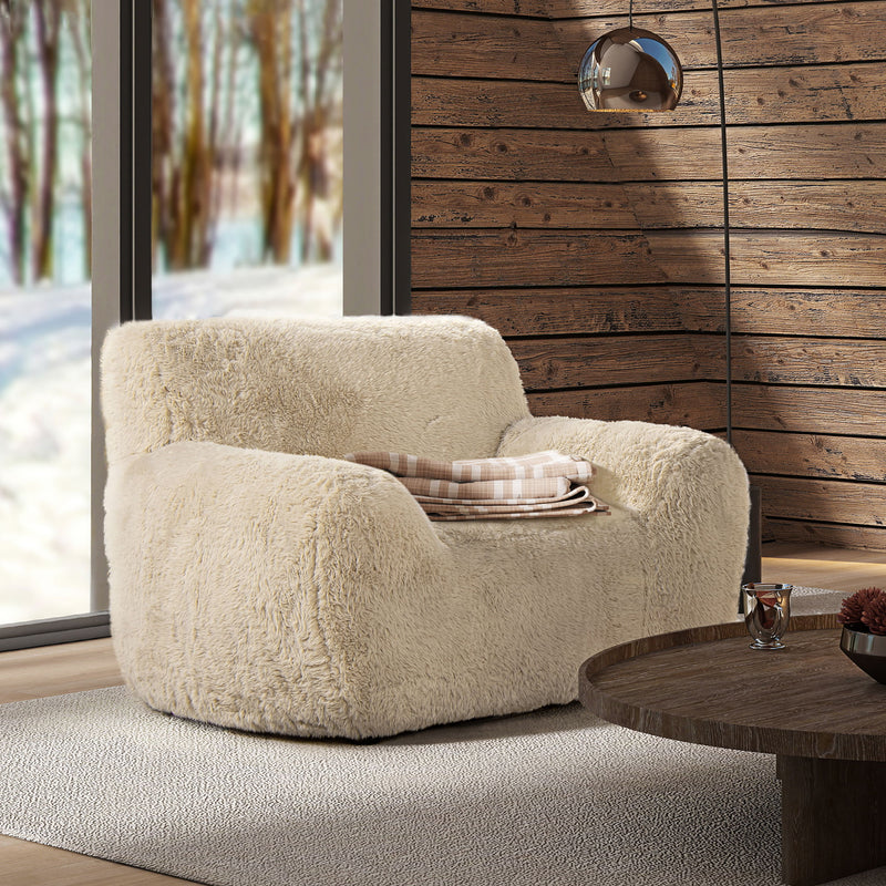 Summit - Faux Sheepskin Overstuffed Arm Chair - Cream Beige