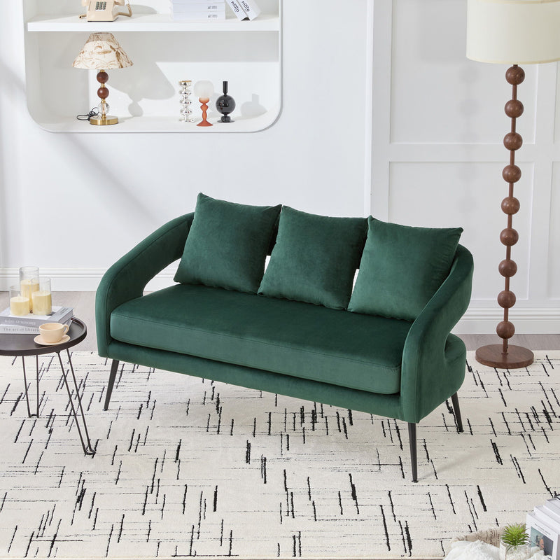 Open Back Loveseat Settee With 3 Pillows - Green