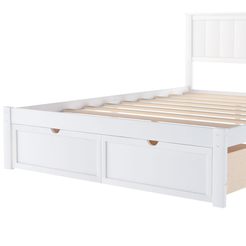 Full Size Platform Bed With Under Bed Drawers - White