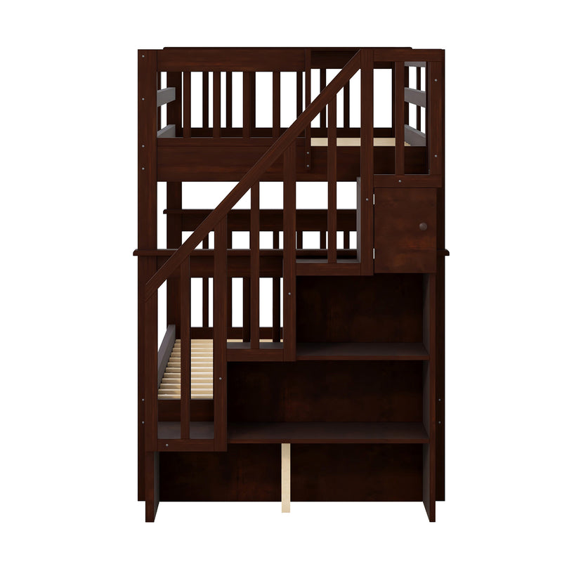 Stairway Twin-Over-Twin Bunk Bed with Storage and Guard Rail for Bedroom, Dorm, Espresso color(OLD SKU :LP000109AAP)