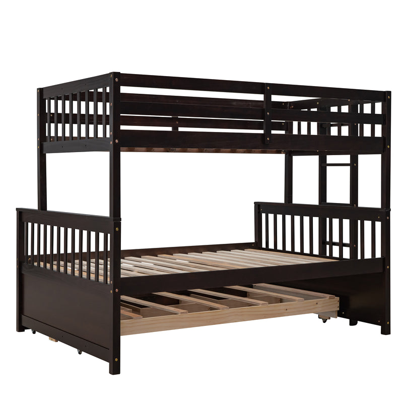 Twin-Over-Full Bunk Bed with Twin size Trundle , Separable Bunk Bed with Drawers for Bedroom - Espresso