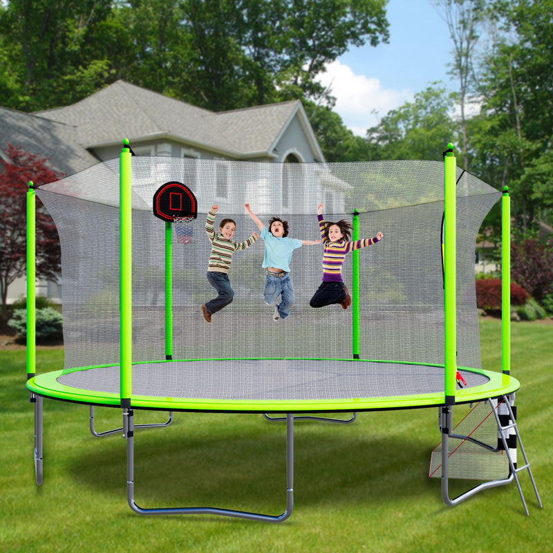 16Ft Trampoline With Basketball Hoop Pump And Ladder (Inner Safety Enclosure) With Soccer Goal