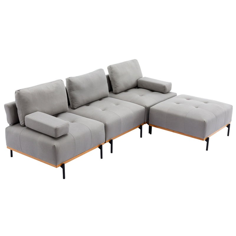 L-Shape Sectional Sofa 3 Seater Couches With A Removable Ottoman, Comfortable For Living Room