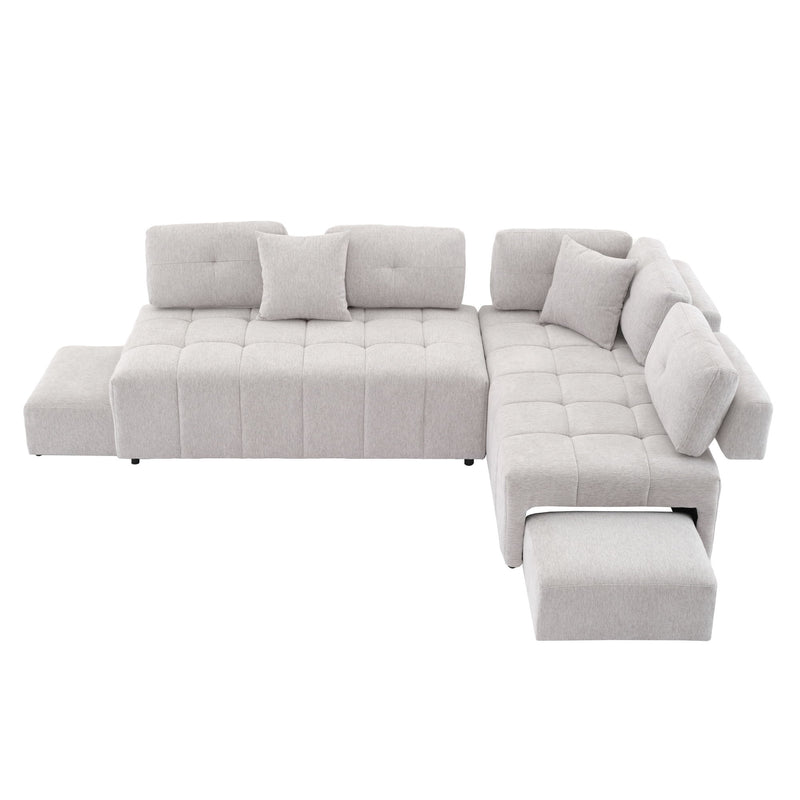 L-Shaped Sofa Sectional Sofa Couch With 2 Stools And 2 Lumbar Pillows For Living Room