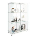 Modern Display Cabinet With LED Lights, Transparent Tempered Glass 2 Door Storage Case With 3 Shelves