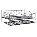 Full Size Metal Daybed with Twin Size Adjustable Trundle, Portable Folding Trundle, Black(OLD SKU:MF293730AAB)