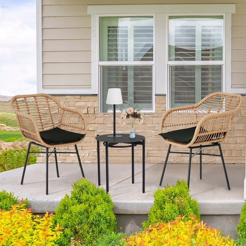 3 Pieces Of Luxury Outdoor Wicker Furniture, Patio Bistro Style Table And Chair Combination, Weather Resistant PE Wicker Weave, Suitable For Garden - Black / Natural