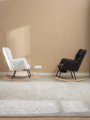 Teddy Fabric Rocking Chair With Adjustable Footrest - Ivory