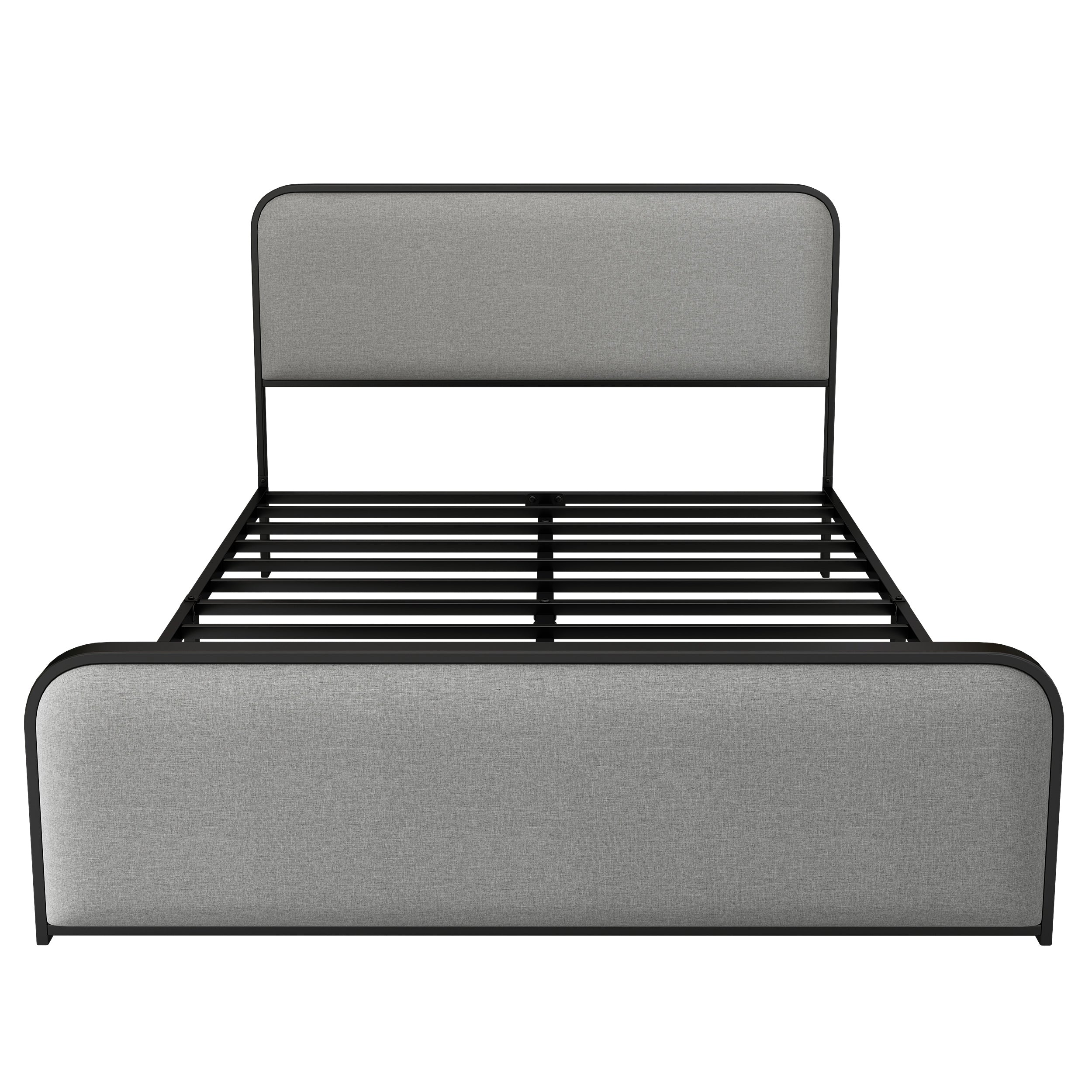 Modern Metal Bed Frame with Curved Upholstered Headboard and Footboard Bed with Under Bed Storage, Heavy Duty Metal Slats, Queen Size, Grey - Atlantic Fine Furniture Melbourne FL