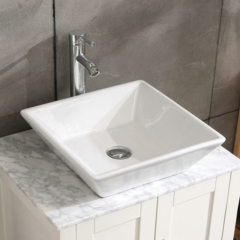 Square Bathroom Vessel Sink - White Porcelain Counter Bowl For Bathroom Vanity - White