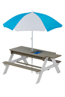 Wooden Kids Picnic Table, Sand And Water Table With Umbrella, Activity Table For Outdoor Backyard Patio Play - White / Gray