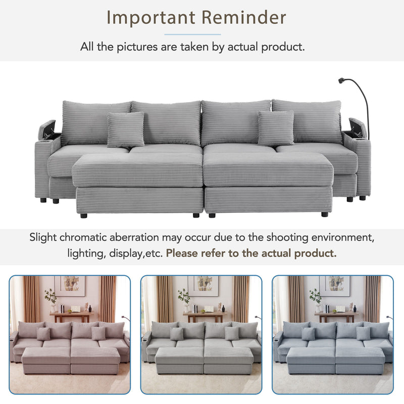 Modern Style Loveseat Sofa Sectional Sofa Couch With Storage Space, A Movable Ottoman, Two USB Ports, Two Cup Holders, A Phone Holder For Living Room