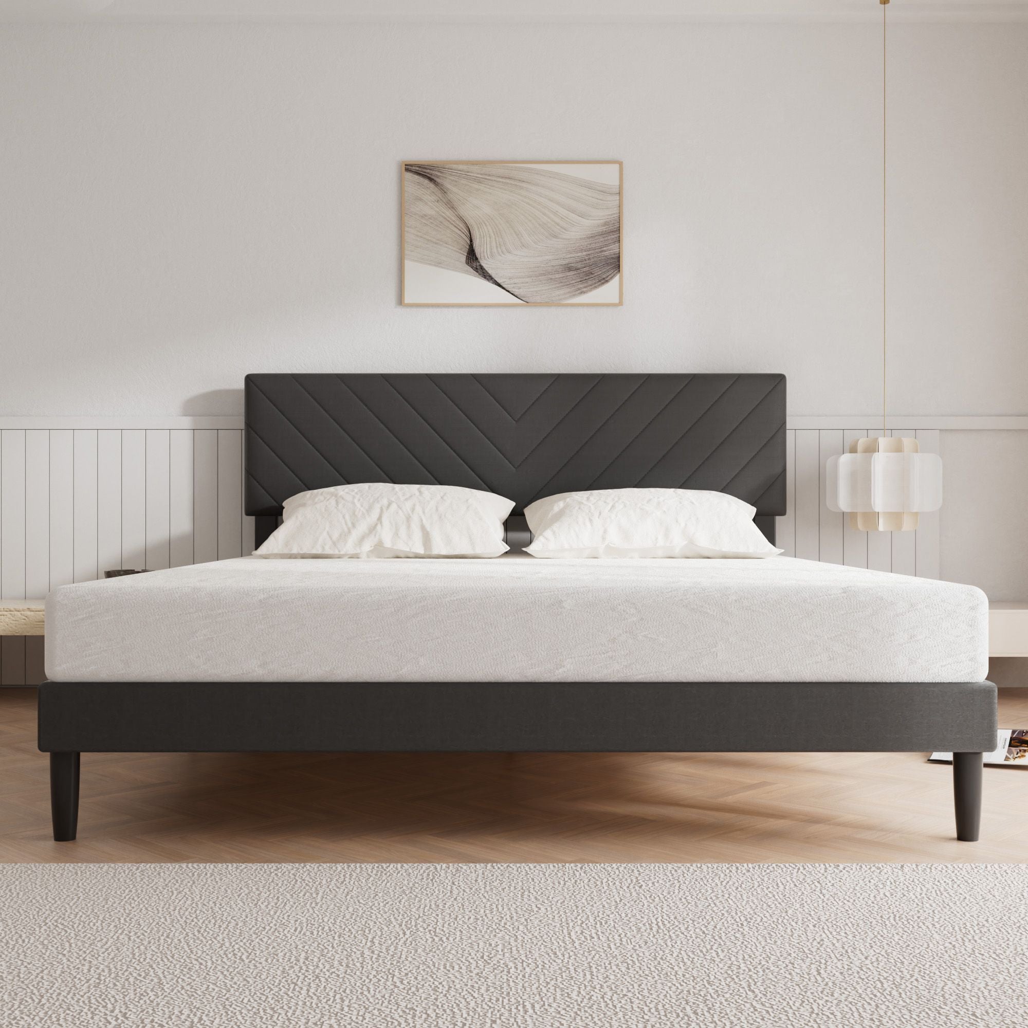 Upholstered Queen Size Bed Frame Platform with High-Adjustable Headboard and Solid Wood Slats Support, Strong Weight Capacity, Non-Slip and Noise-Free,No Box Spring Needed, Easy Assembly, Grey - Atlantic Fine Furniture Melbourne FL