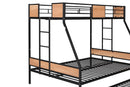 Metal Twin over Full Bunk Bed with Trundle/ Heavy-duty Sturdy Metal/ Noise Reduced/ Safety Guardrail/ Wooden Decoration/ Convenient Trundle / Bunk Bed for Three/ CPC Certified/ No Box Spring Needed