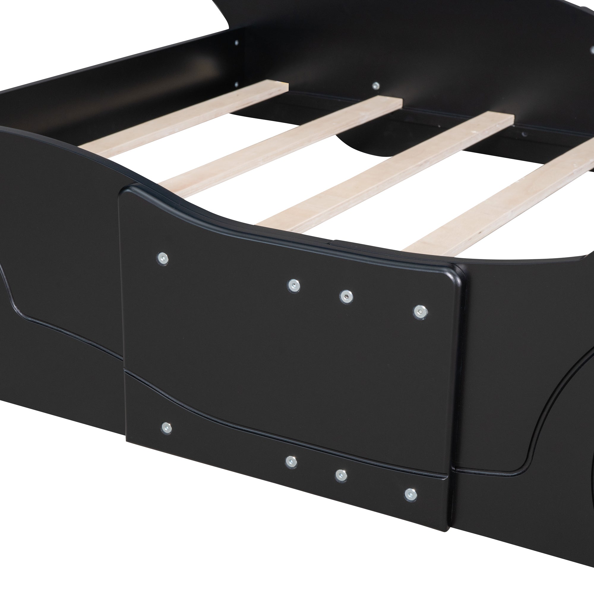 Full Size Race Car-Shaped Platform Bed with Wheels,Black - Atlantic Fine Furniture Melbourne FL