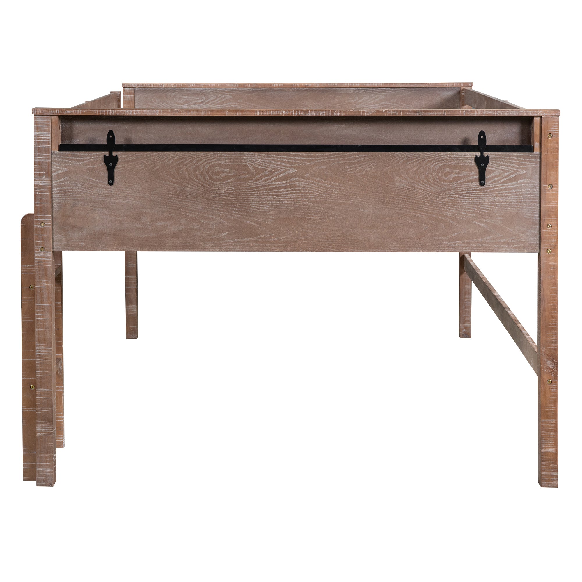 Wood Twin Size Loft Bed with Hanging Clothes Racks, White Rustic Natural - Atlantic Fine Furniture Melbourne FL