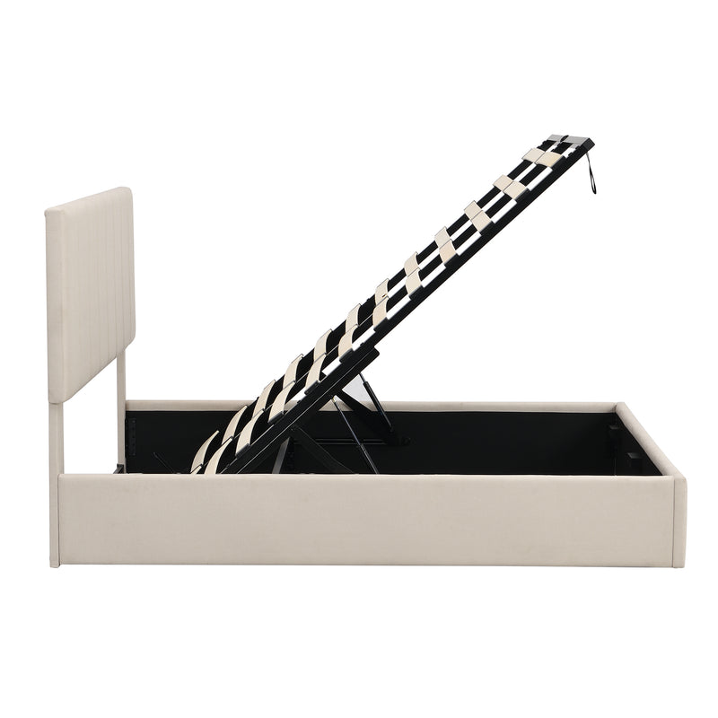 Full size Upholstered Platform bed with a Hydraulic Storage System - Beige