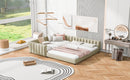 Queen Size & Twin XL Size Upholstered Platform Bed, Mother & Child Bed, PU Leather, Beige