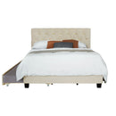 BEIGE QUEEN SIZE TRUNDLE PULL OUT DRAWERS STORAGE UPHOLSTERED BED MODERN DESIGN NO BOX SPRING REQUIRED