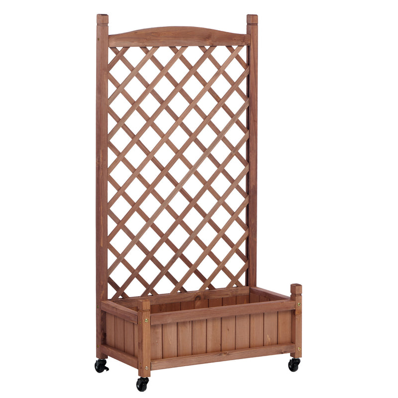 Raised Garden Bed With Trellis 2 Pack, Outdoor Planter Box & Plant Stand With Climbing Racks - Brown
