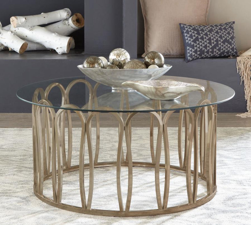 Monett - Round Glass Top Coffee Table - Chocolate Chrome