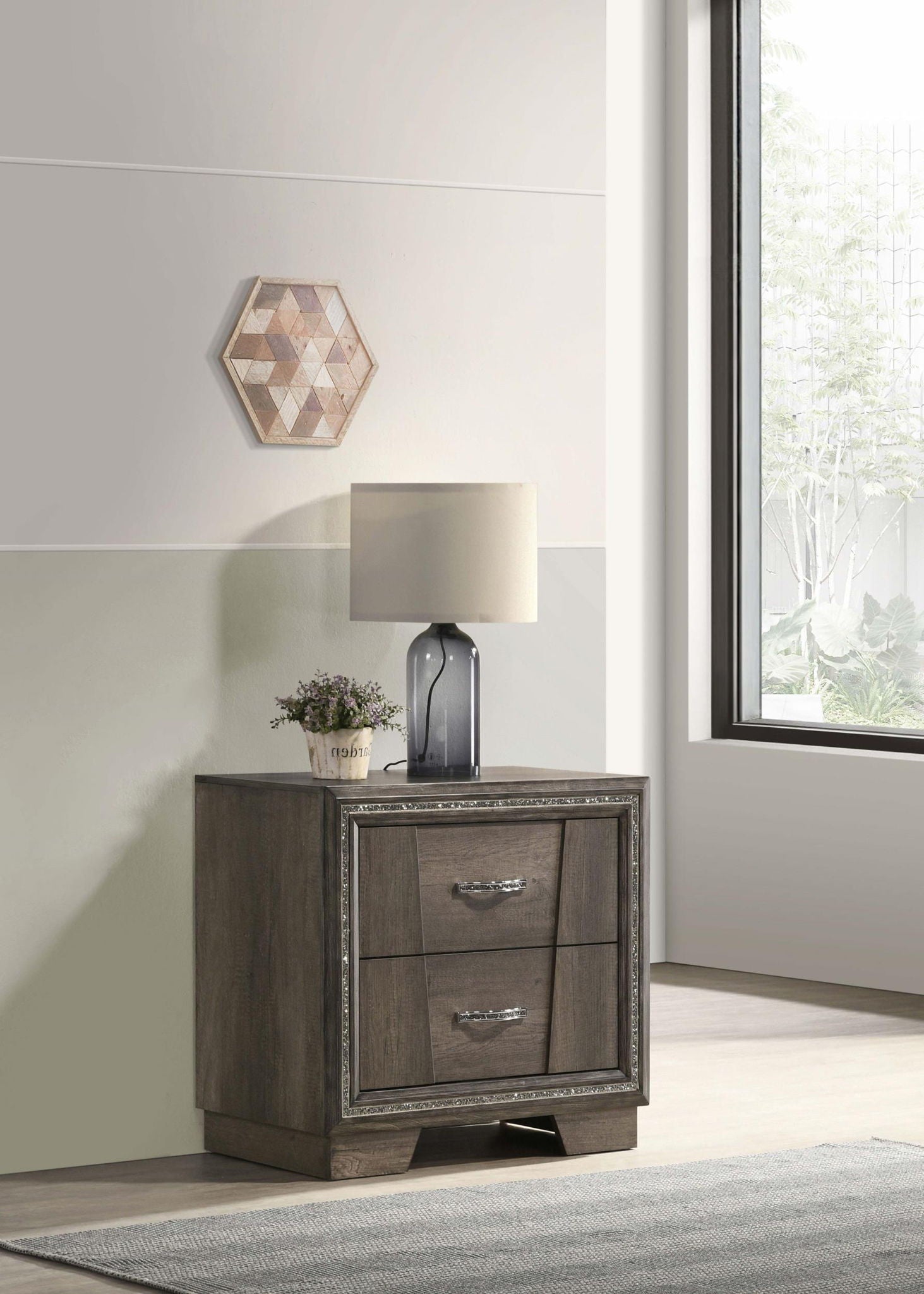 Janine 2-drawer Nightstand Bedside Table Grey