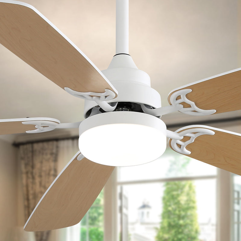 Indoor Modern 52" Ceiling Fan With Dimmable 6 Speed Wind 5 Blades Remote Control Reversible Dc Motor With LED Light - White