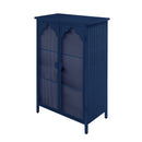 2 Doors Metal Storage Cabinet Display Cabinet With Glass Doors Metal Kitchen Sideboard Buffet Cabinet Glass Storage Cabinet For Dining Room Living Room Bedroom - Dark Blue