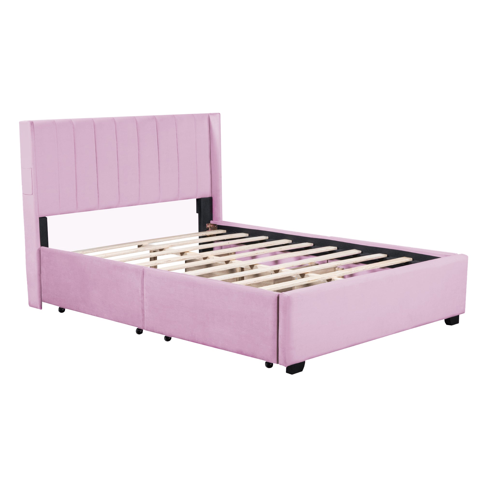 Full Size Upholstered Bed with 4 Drawers, Pink - Atlantic Fine Furniture Melbourne FL