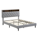 Modern Upholstered Platform Bed Frame With Button Tufted Headboard And USB Ports