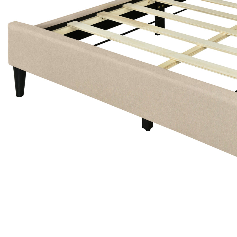 Full size Upholstered Platform Bed with Storage Headboard, Sensor Light and a set of Sockets and USB Ports, Linen Fabric, Beige