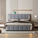 Full Size Upholstered Bed with Hydraulic Storage System and LED Light, Gray