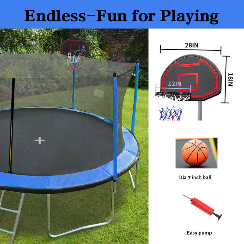 15Ft Trampoline With Basketball Hoop Inflator And Ladder (Inner Safety Enclosure)