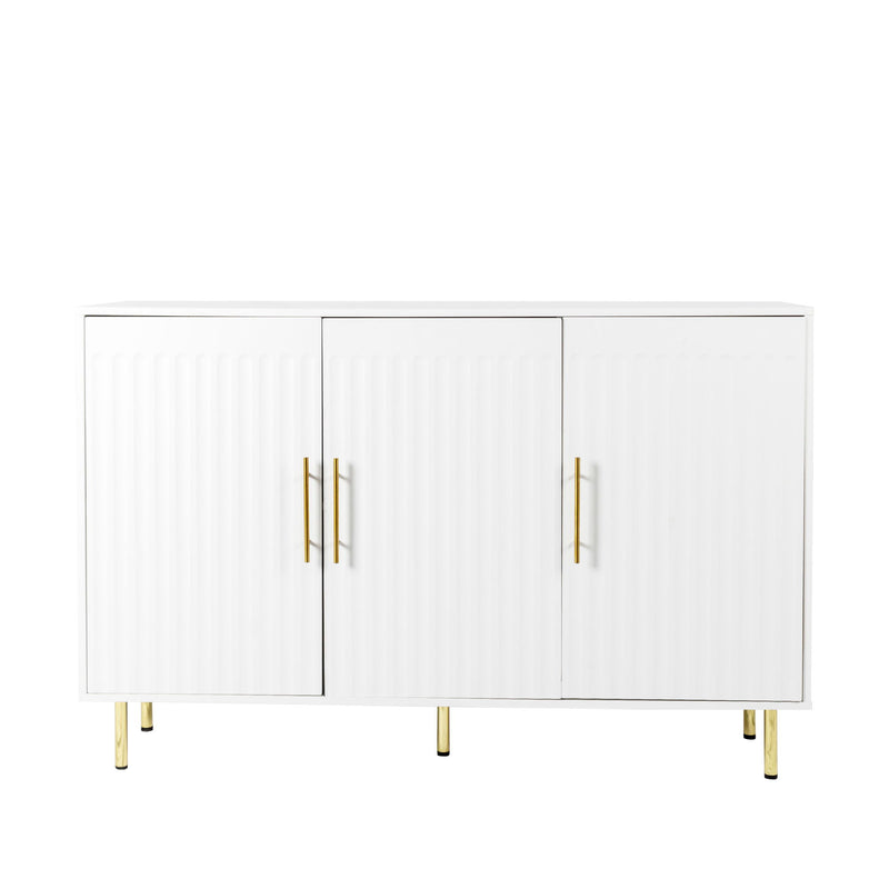 3 Door Large Storage Sideboard With Handles For Kitchen, Dining Room And Living Room, Accent Buffet Cabinet, Coffee Bar Sideboard Cabinet With 3 Doors - White / Gold