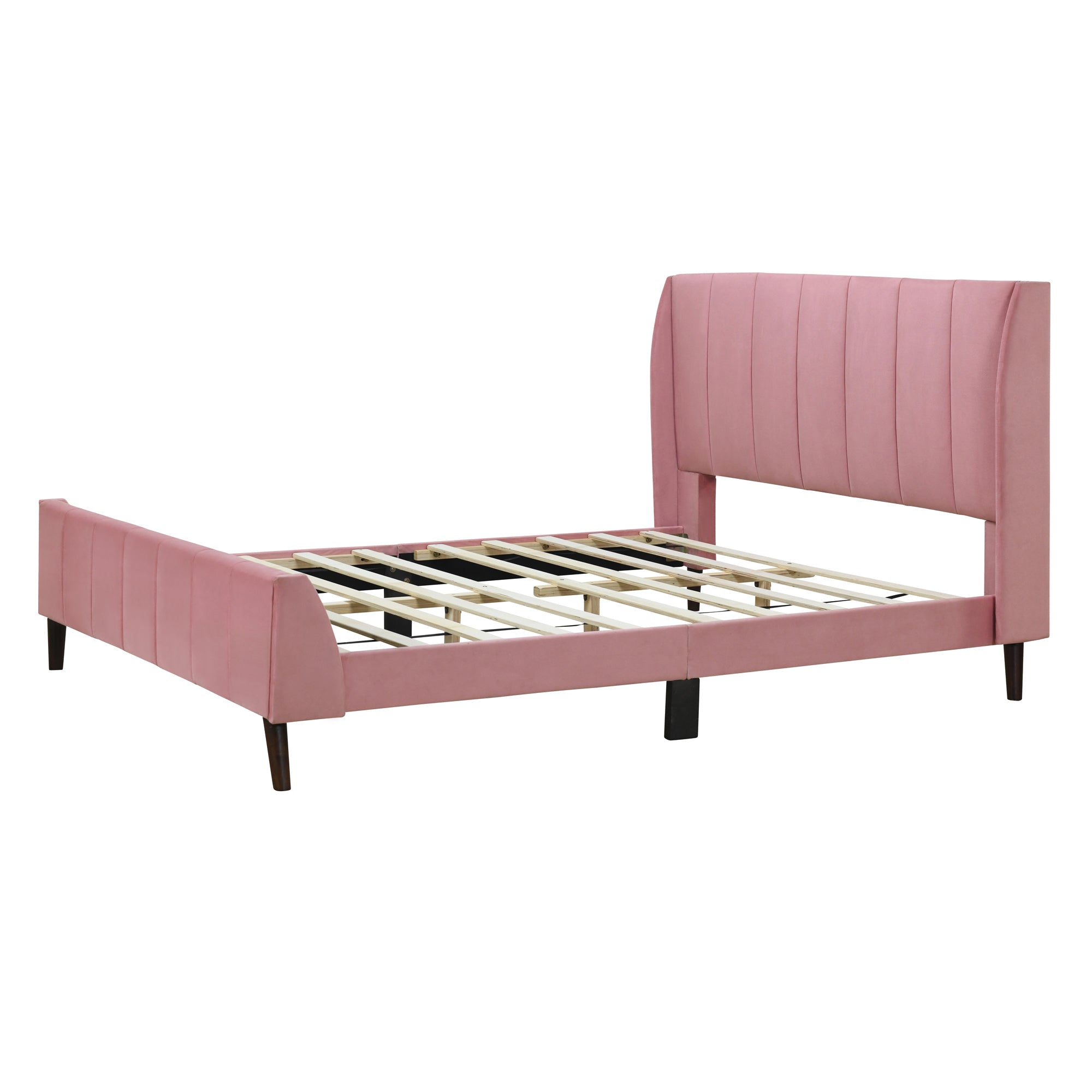 Queen Size Upholstered Platform Bed, Velvet, Pink - Atlantic Fine Furniture Melbourne FL
