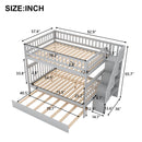 Full over Full Bunk Bed with Trundle and Staircase,Gray
