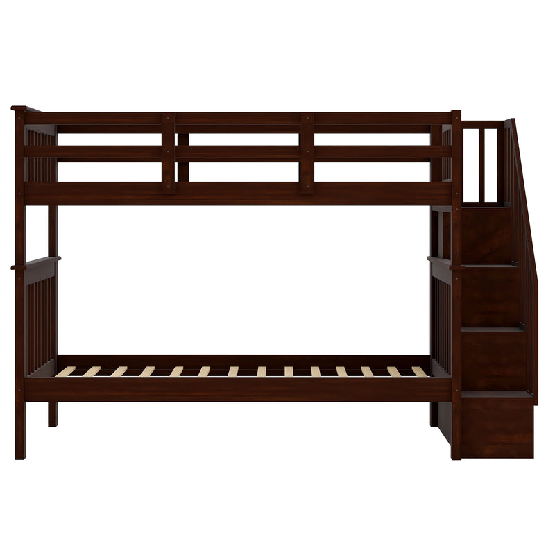 Stairway Twin-Over-Twin Bunk Bed with Storage and Guard Rail for Bedroom, Dorm, Espresso color(OLD SKU :LP000109AAP)