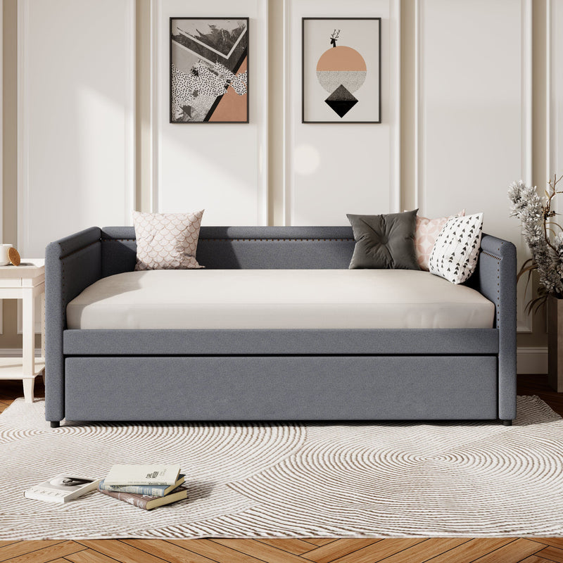 Modern Style Upholstered Daybed With Trundle For Guest Room, Small Bedroom