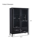 Modern Style Tall Display Cabinet With LED Lighting, Tempered Glass Door, 2 Drawers